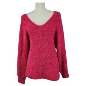 soft fuzzy pink sweater / criss cross back detail – women’s